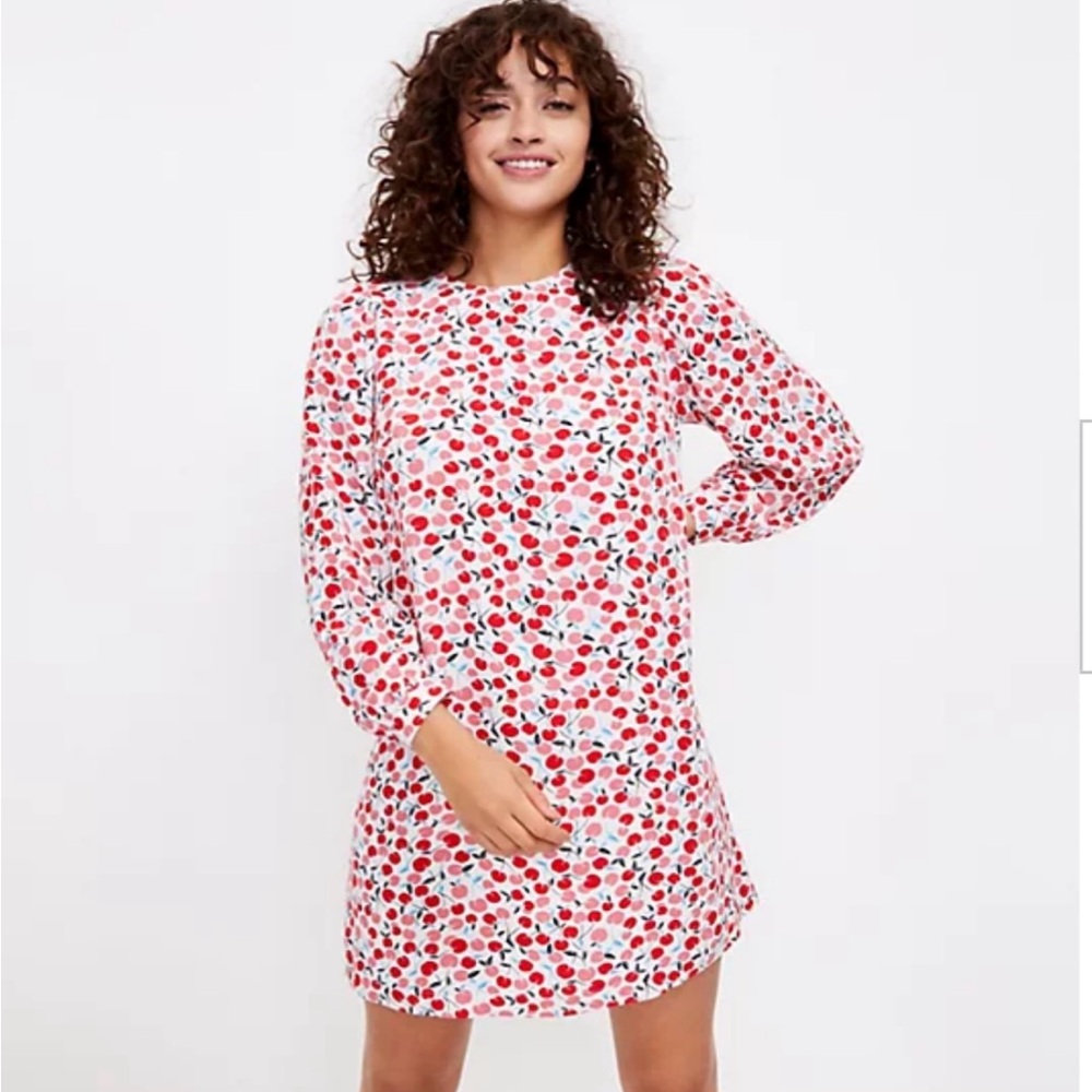 Loft Cherry Print Balloon Sleeve Dress